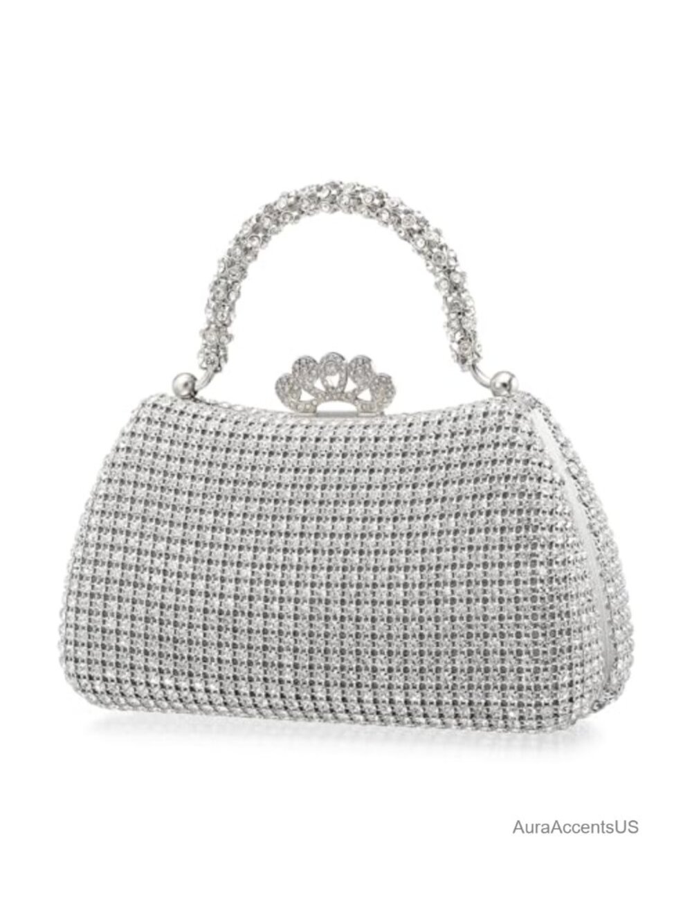 Sparkly Rhinestone Evening Clutch Purse with Handle, Crystal Vintage Handbag